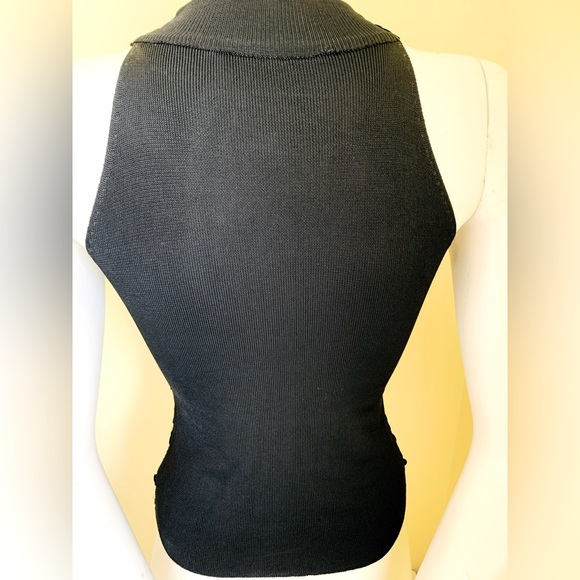 Shiny Black knit tank top fully sequined front halter neck elastic fit US S-M - Picture 4 of 9